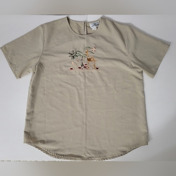 ERINLONDON Safari Scene Embroidered Vintage Khaki Short Sleeve Shirt - Picture 1 of 6